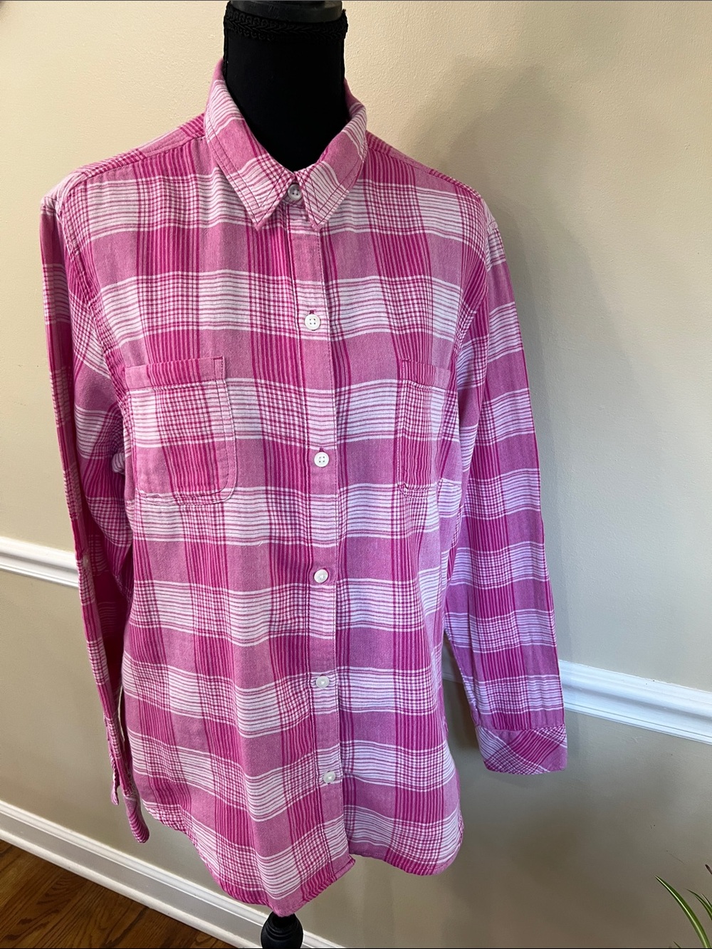 Riders by Lee Pink and White Plaid Button-Down Shirt